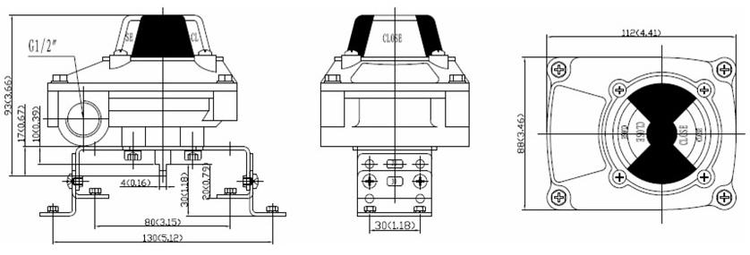 Drawing and Dimension of ALS200QA23 Limit Switch Box, ALS200QA23 Series Valve Monitor